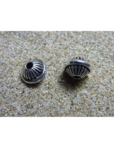 Perle toupie, ronde en métal argenté strié 7mm 2