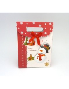 R-Pochette Cadeaux bonhomme de neige Nœud satin rouge