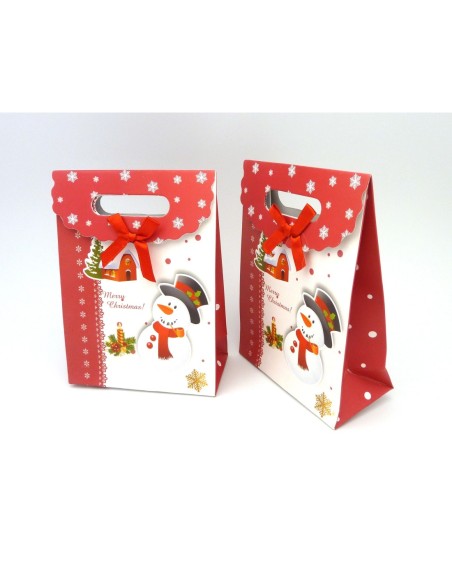 R-Pochette Cadeaux bonhomme de neige Nœud satin rouge