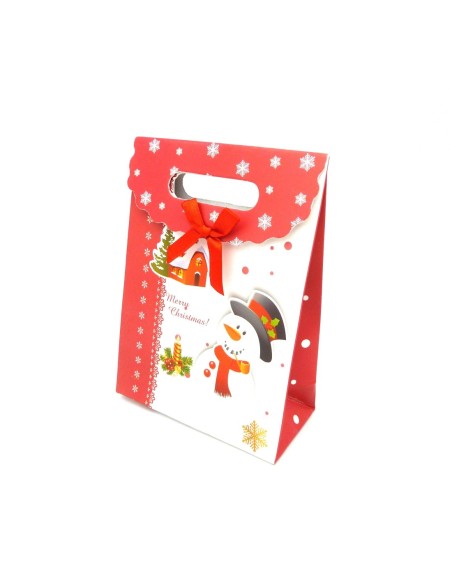 R-Pochette Cadeaux bonhomme de neige Nœud satin rouge