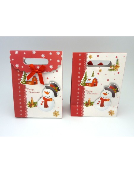 R-Pochette Cadeaux bonhomme de neige Nœud satin rouge