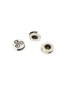 Perle passant ronde triskel 13mm métal argenté gravé style celtique