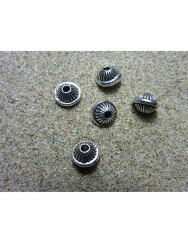 Perle ronde 7mm forme toupie en métal argenté