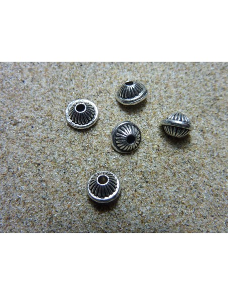 Perle ronde 7mm forme toupie en métal argenté