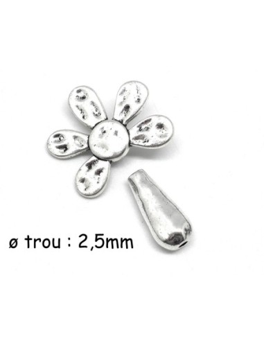 Perle fleur avec tige en métal argenté 27mm