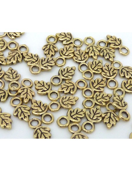 Breloque petite feuille en métal vieil or, bronze 10mm