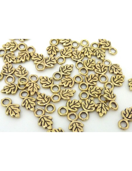 Breloque petite feuille en métal vieil or, bronze 10mm