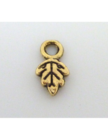 Breloque petite feuille en métal vieil or, bronze 10mm