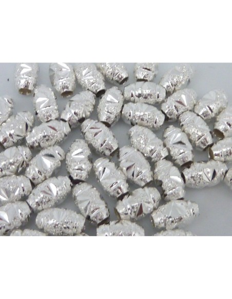 R-5 Perles grain de riz, olive brillantes 8,3mm x 4,8mm en métal argent