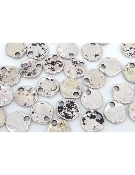 R-Breloque médaille baroque 9,4mm en métal argenté vieilli