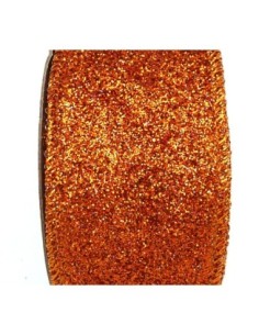 Ruban fantaisie de couleur orange rouille pailleté 2
