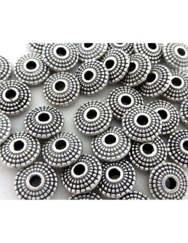 R-5 Perles toupie, rondelle, soucoupe en métal argenté strié 8,3mm