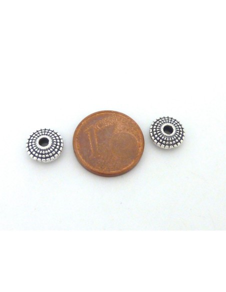 R-5 Perles toupie, rondelle, soucoupe en métal argenté strié 8,3mm