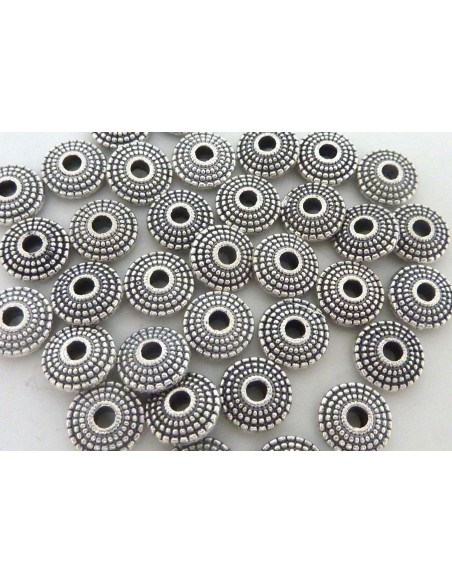 R-5 Perles toupie, rondelle, soucoupe en métal argenté strié 8,3mm