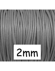 Cordon gris 2mm en polyester enduit pour création collier