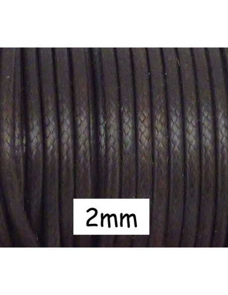 Cordon polyester enduit 2mm souple imitation cuir marron brun brillant