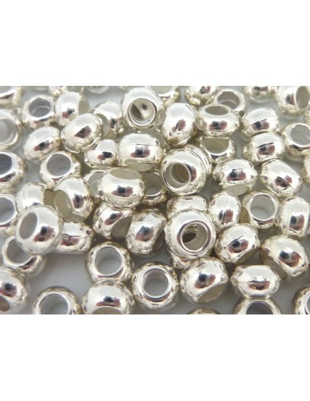 R-5 perles 6mm gros trou 3mm en métal argenté brillant