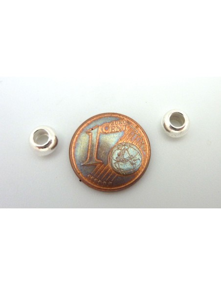 R-5 perles 6mm gros trou 3mm en métal argenté brillant