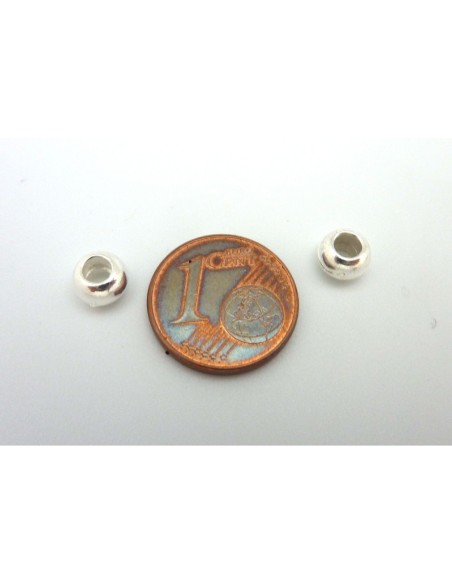 R-5 perles 6mm gros trou 3mm en métal argenté brillant