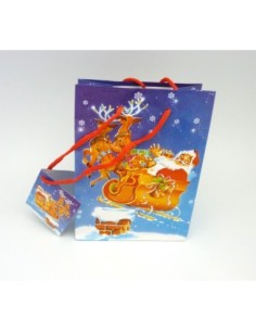 Pochette Cadeaux Père Noël en traîneau lanière rouge 11x14cm