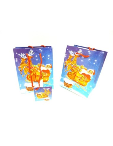 Pochette Cadeaux Père Noël en traîneau lanière rouge 11x14cm