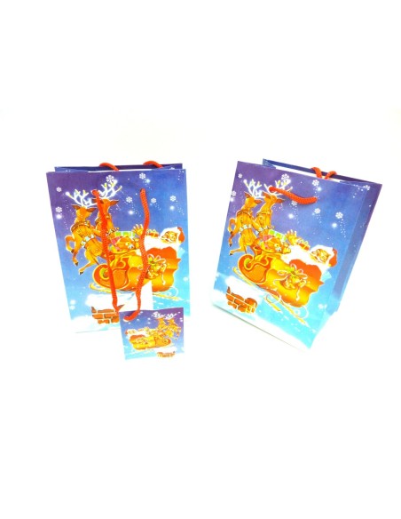 Pochette Cadeaux Père Noël en traîneau lanière rouge 11x14cm