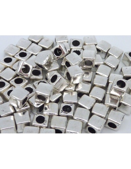 Perle à gros trou cube argenté