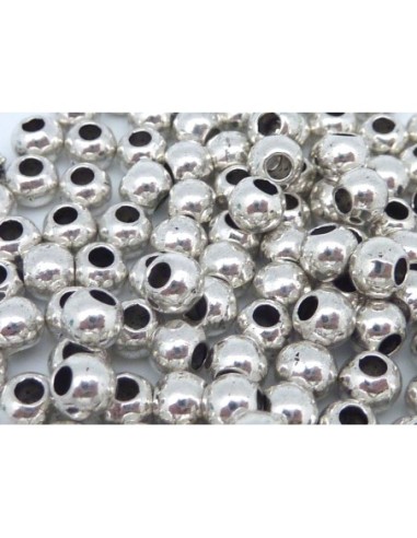 Perle ronde lisse 5mm en métal argenté