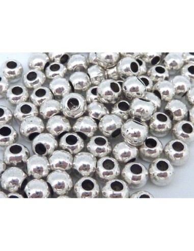 Perle ronde lisse 5mm en métal argenté pour cordon cuir 2mm