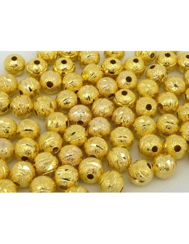 Perles brillantes en métal doré texturé et motif gravé 6mm