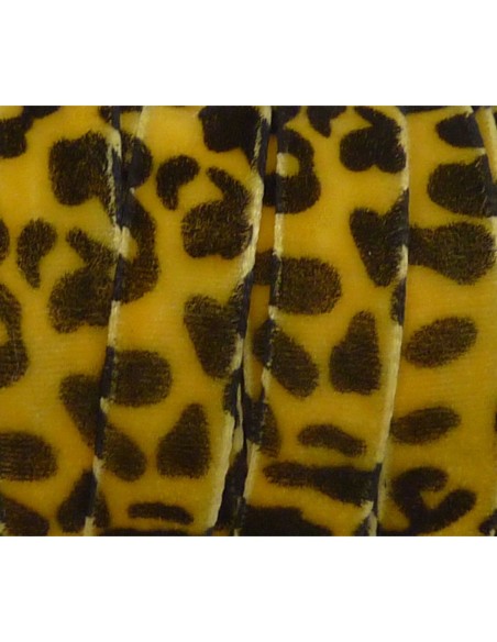 Ruban velours de couleur jaune imprimé panthère
