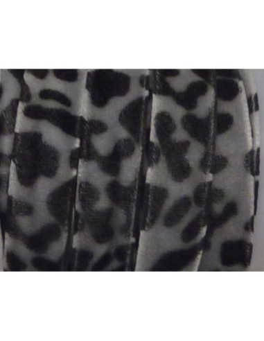 Ruban velours plat gris motif panthère 10mm de large
