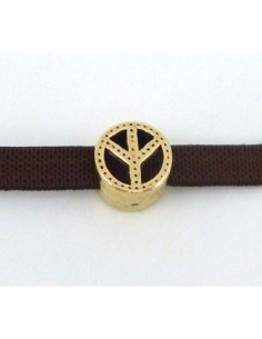 Perle passant "Peace and Love" ronde 8,8mm en métal vieil or