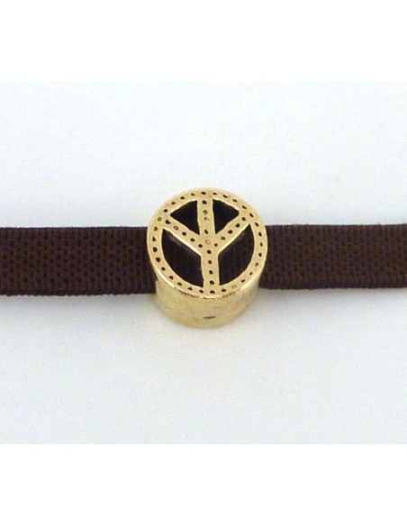 Perle passant "Peace and Love" ronde 8,8mm en métal vieil or