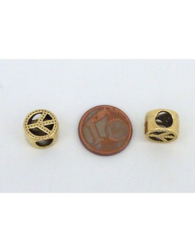 Perle passant ronde 8,8mm en métal vieil or