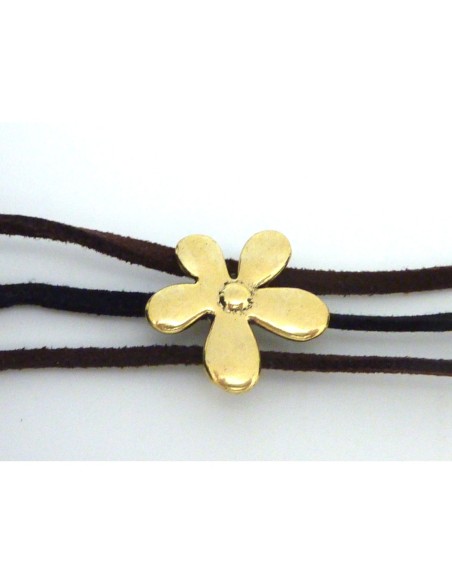 R-Perle 3 trous, passant fleur 18,3mm en métal couleur vieil or