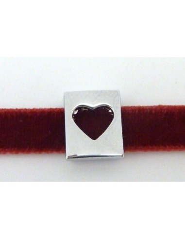 R-Perle passant 10mm rectangle coeur en métal argenté brillant lisse