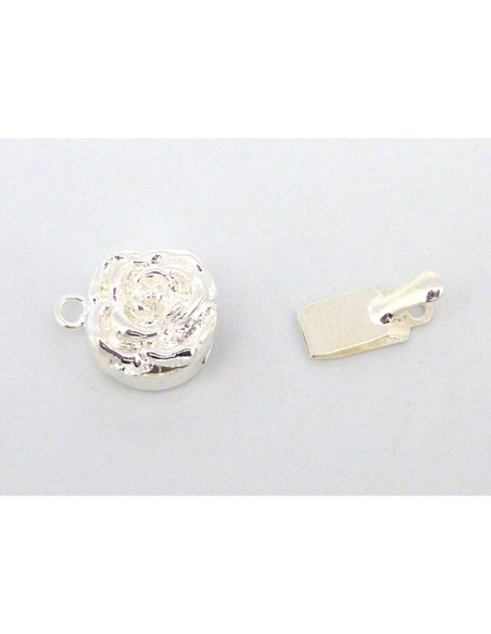 R-Fermoir poussoir rose en relief 11mm en métal argenté brillant