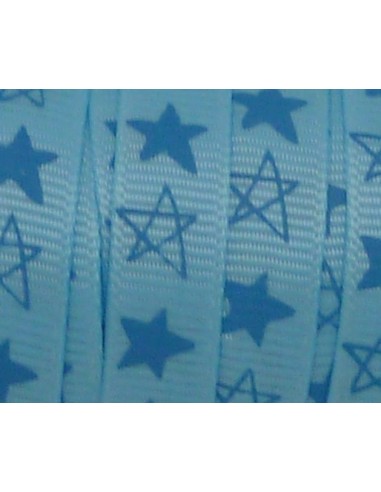 R-1m Ruban plat étoile bleu sur fond bleu 10mm de large
