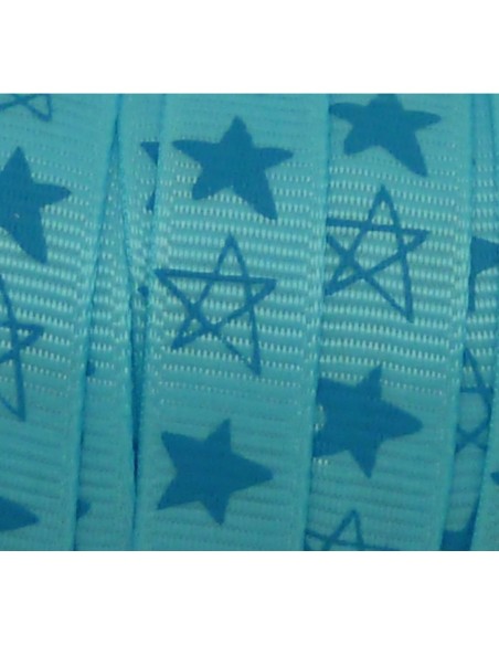 R-1m Ruban plat étoile bleu sur fond bleu 10mm de large