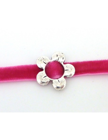 perle passant boucle fleur pour lanière de 7mm en métal argenté