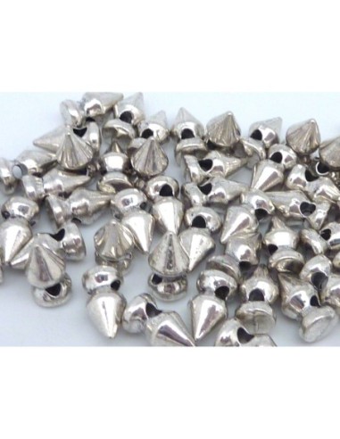 5 perles clous conique de 11mm x 5,7mm en métal argenté
