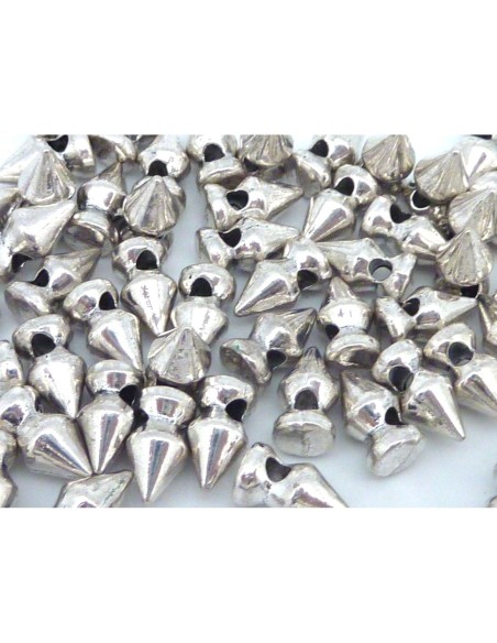 5 perles clous conique de 11mm x 5,7mm en métal argenté