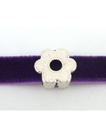 5 Perles passant fleur 12,8mm en métal argenté pour lanière 10mm