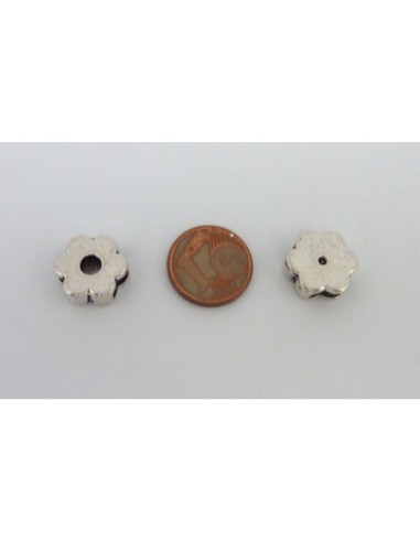 5 Perles passant fleur 12,8mm en métal argenté...