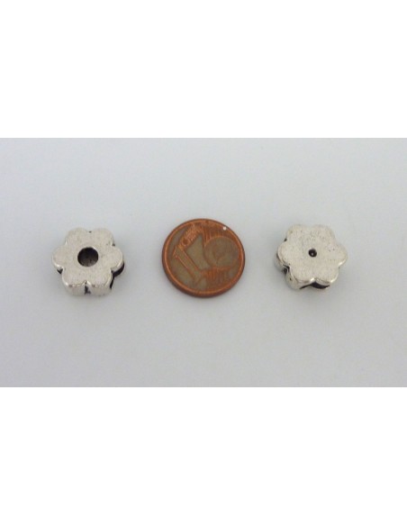 5 Perles passant fleur 12,8mm en métal argenté pour lanière 10mm