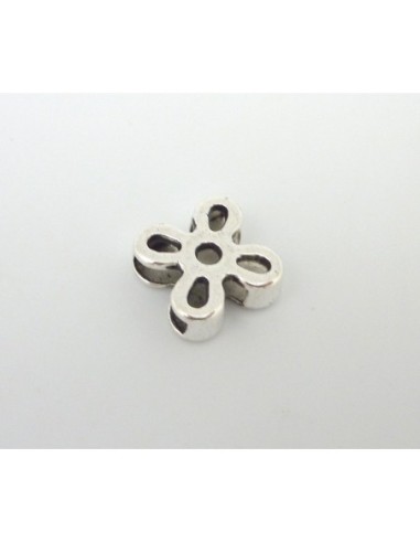 Perle passant fleur argenté pour lanière cuir de 10mm