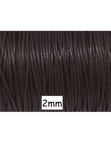 Cordon coton ciré marron brun, chocolat noir 2mm