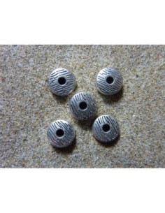 5 Perles rondelle, connecteur en métal argenté, gravé 8,1mm