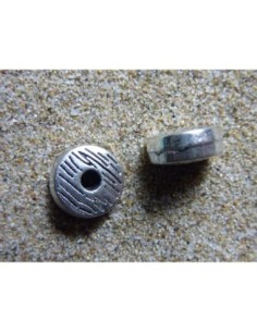 5 Perles rondelle, connecteur en métal argenté, gravé 8,1mm 2